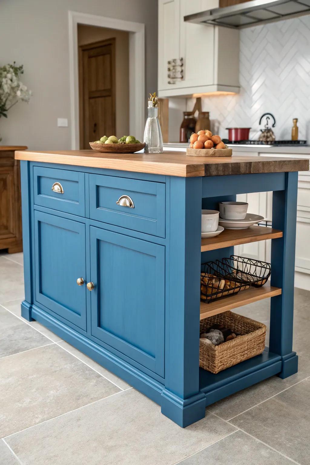 A boldly colored island stands out as a vibrant focal point.