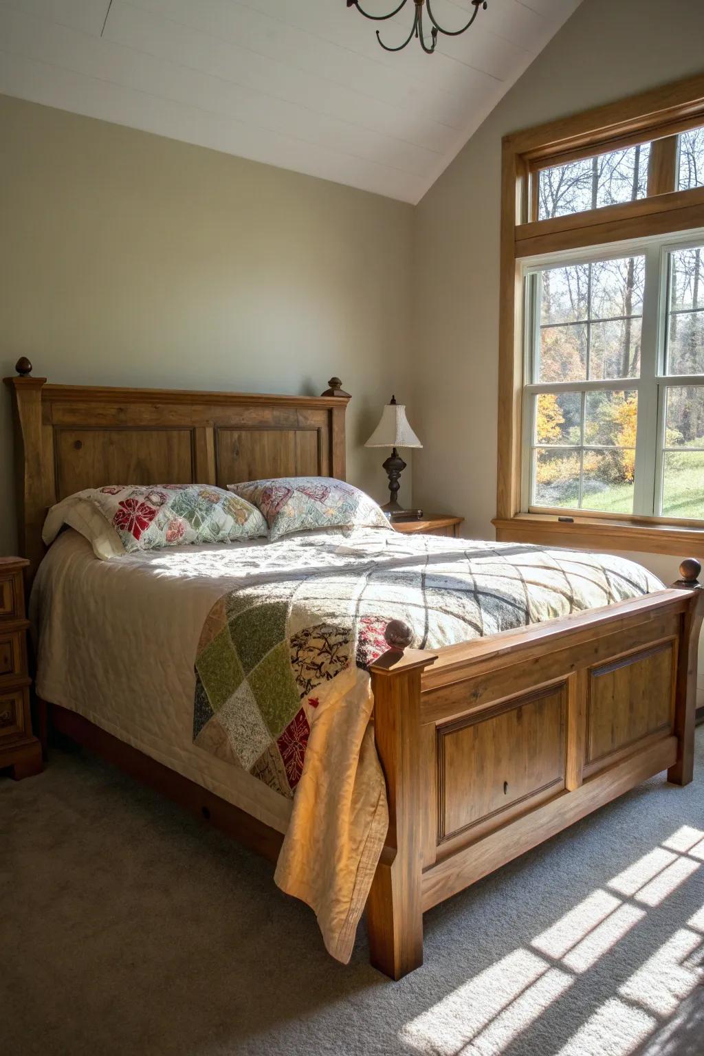 Daylight brightens up this wood bed design.