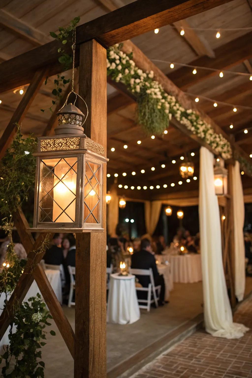Suspended globes create a cozy and enchanting atmosphere.