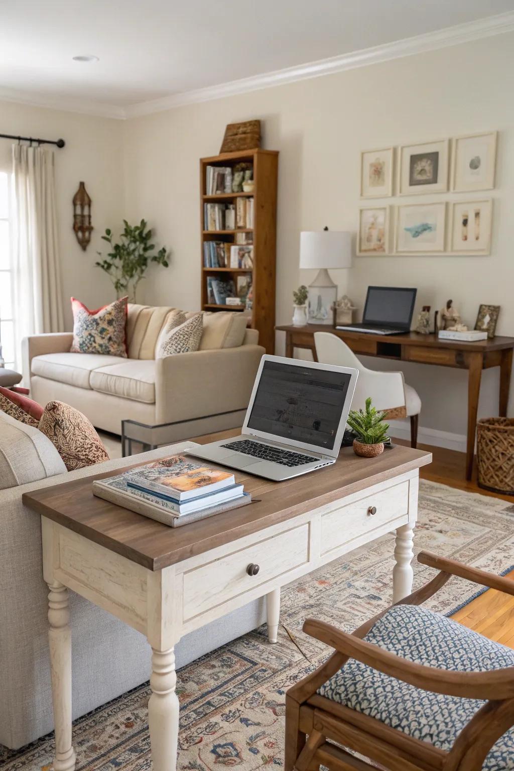 A workspace blends seamlessly with the rest of the home's decor.
