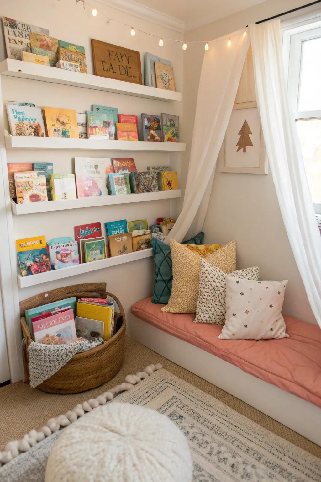 A reading corner promotes a love for books and peaceful discovery.