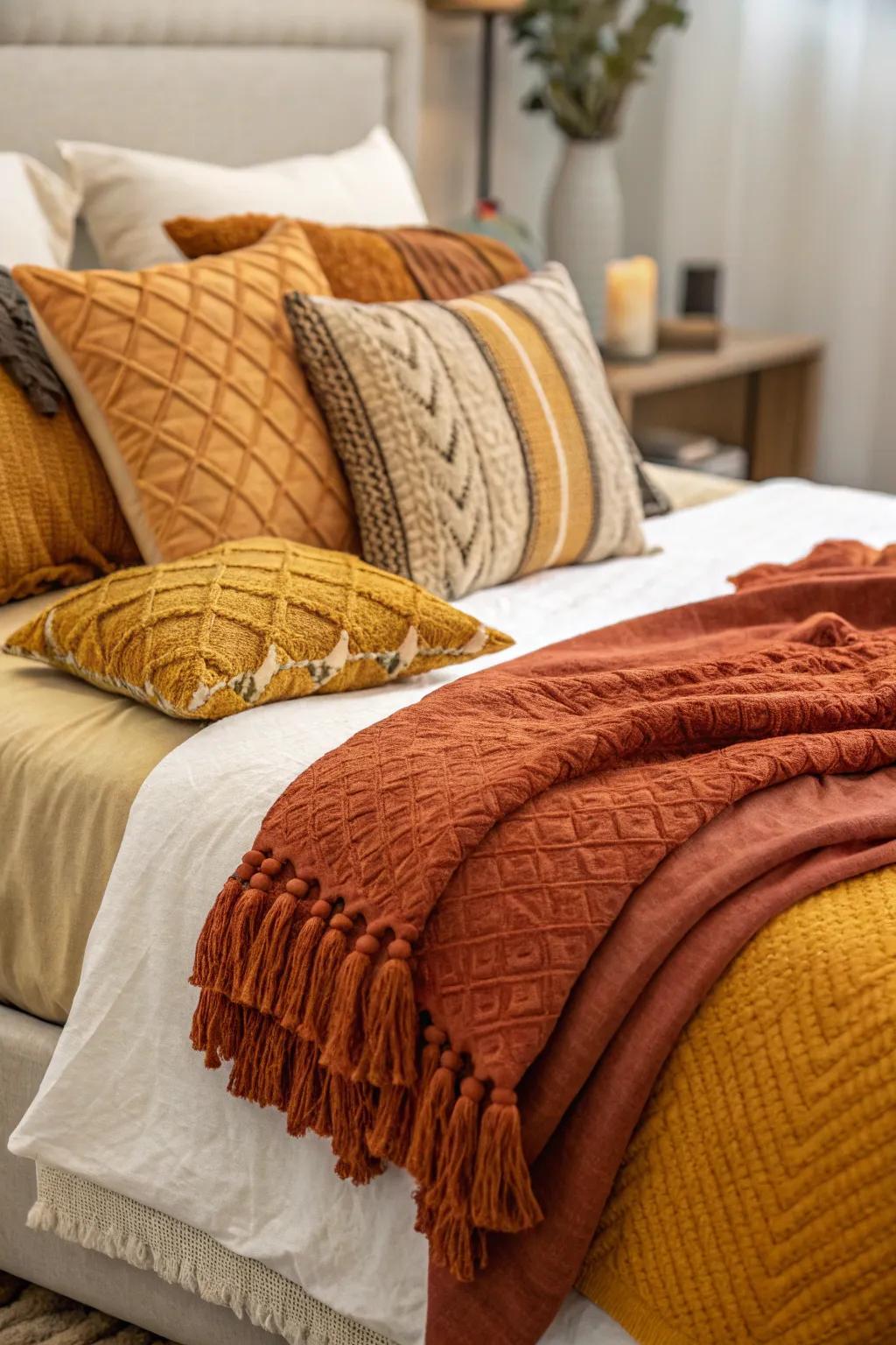 Textural layers add depth and comfort to the space.