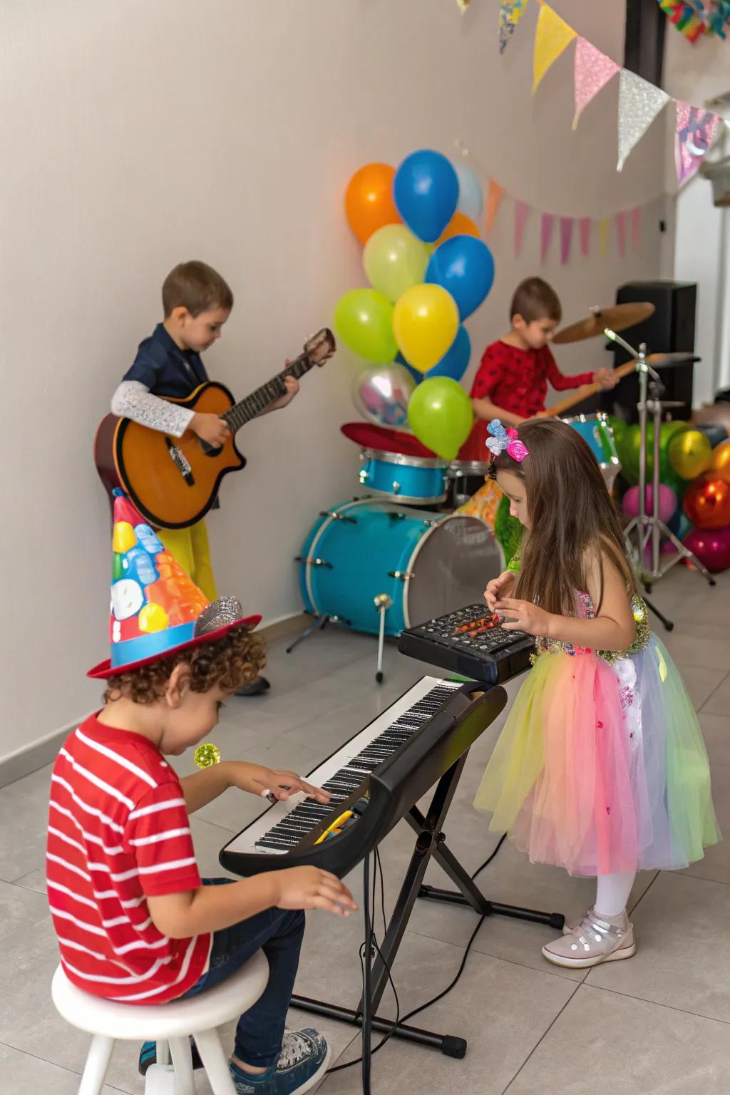Interactive musical gatherings fill a birthday celebration with joy and rhythm.