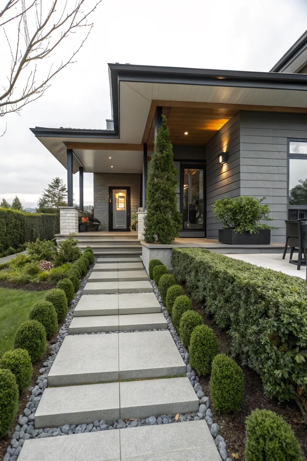 A modern path enhances the entrance to your porch.