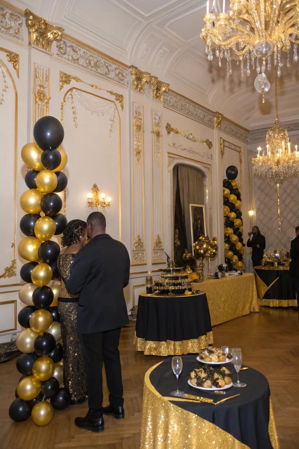 Celebrate with an elegant dark and gold soiree.