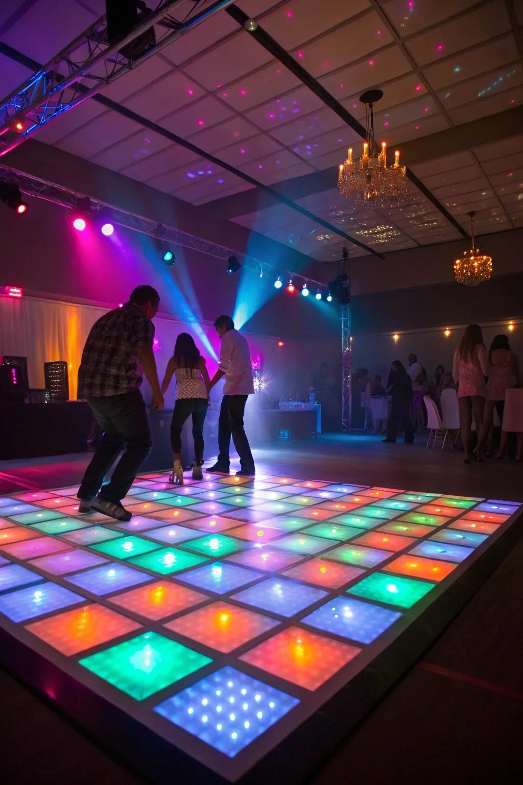 A luminous dance floor invites attendees to dance all night.