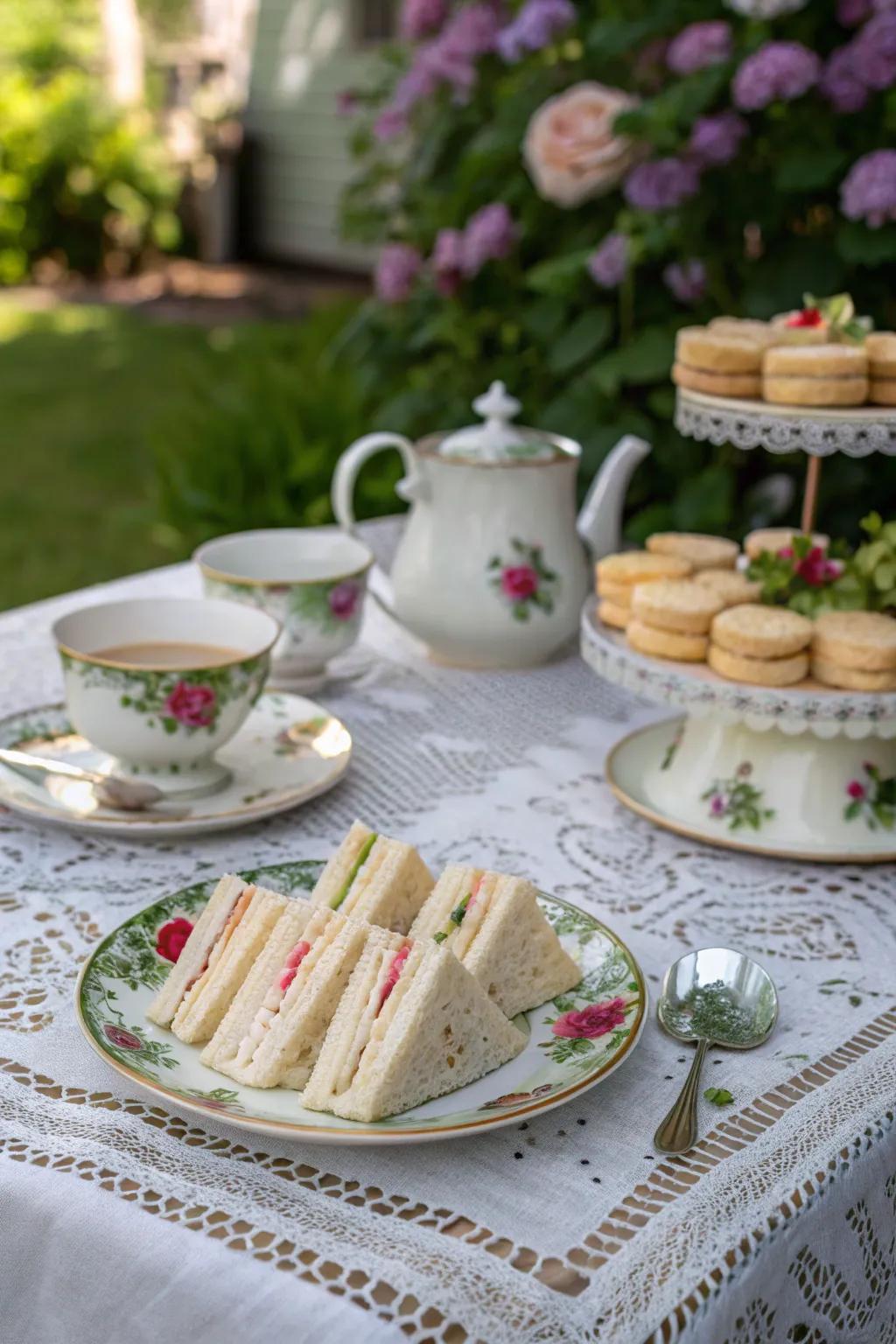 An elegant tea party arrangement nestled in a charming garden.