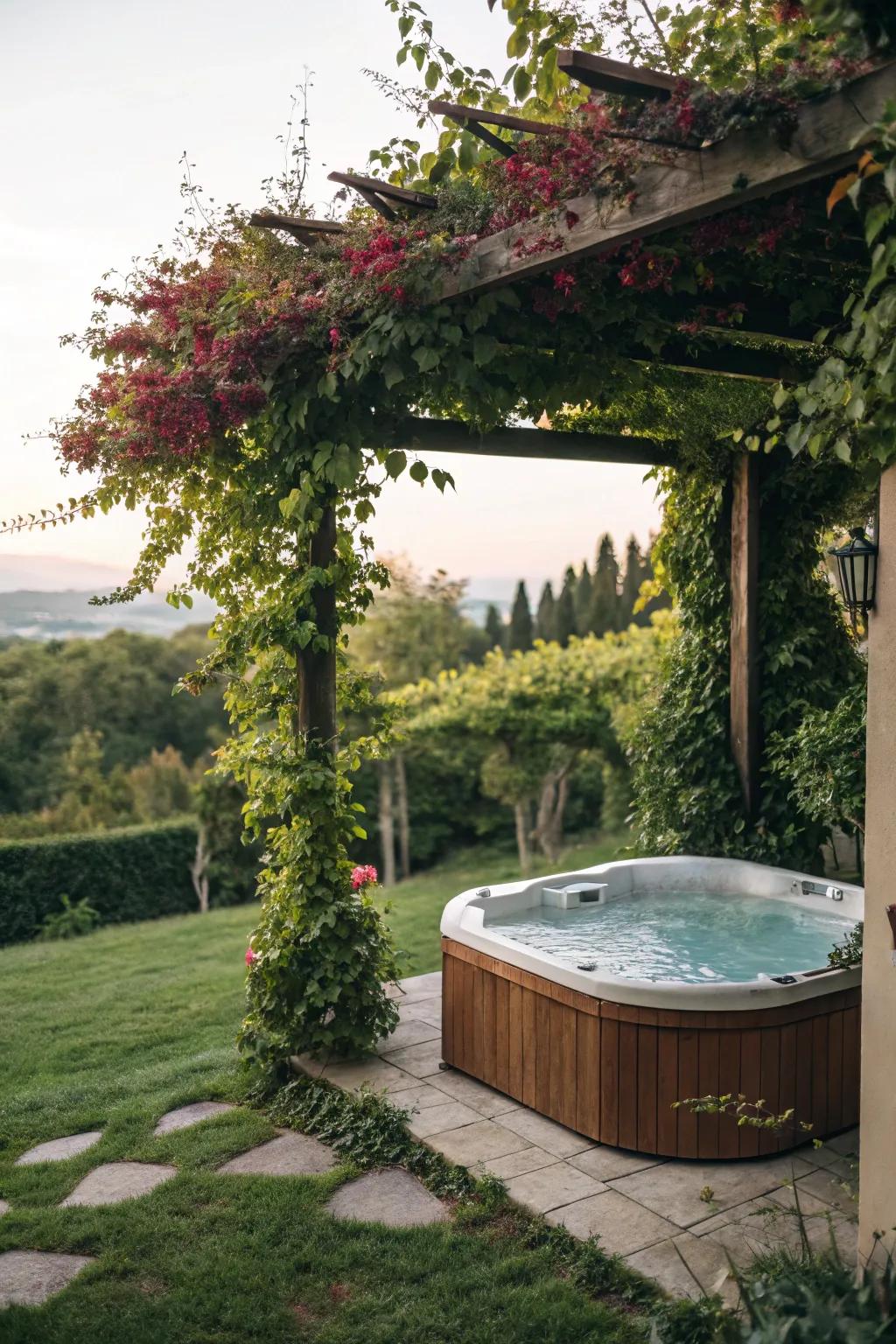 A pergola furnishes shade and a trace of sentiment.
