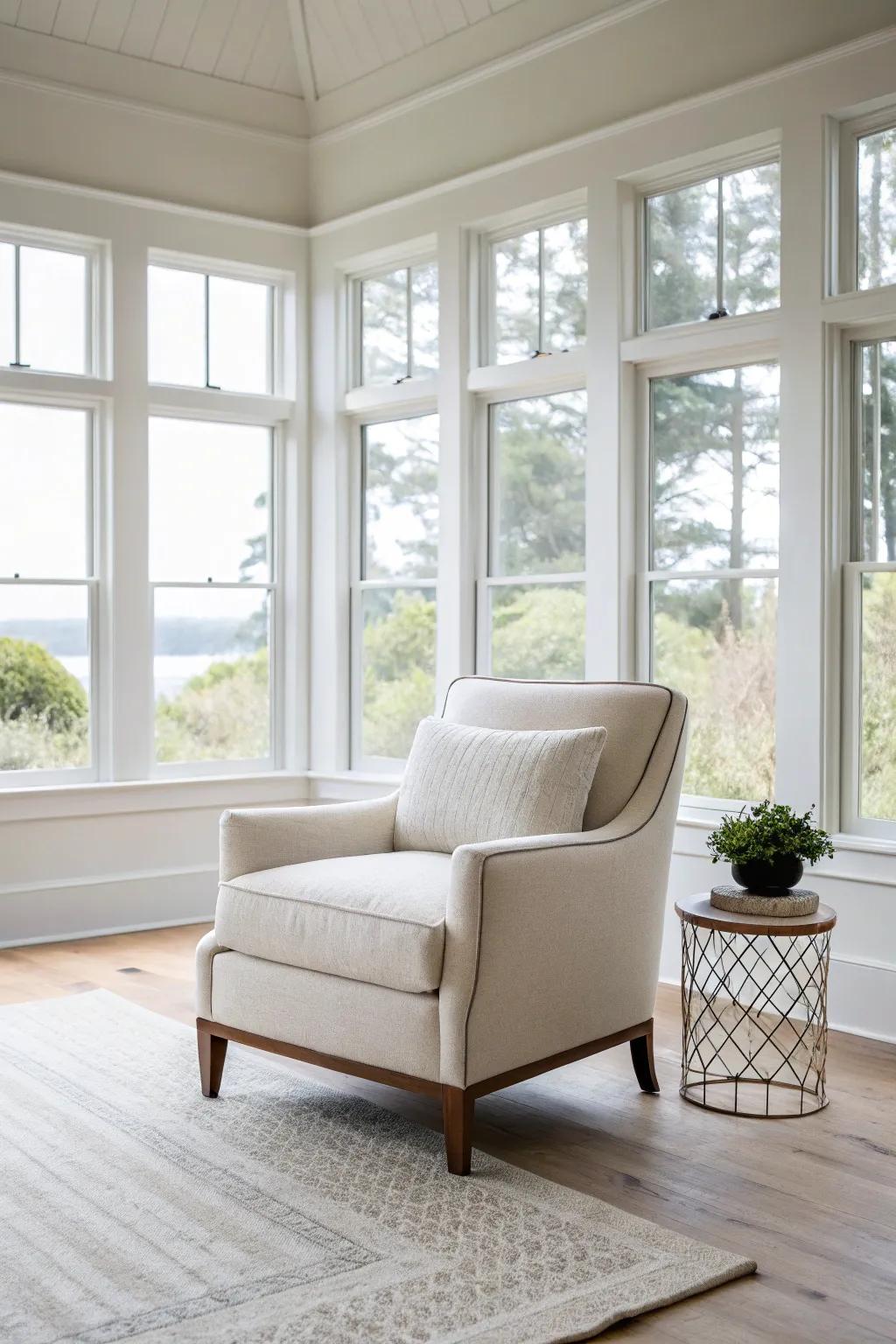 An armless chair in a minimalist room provides a sleek vibe.
