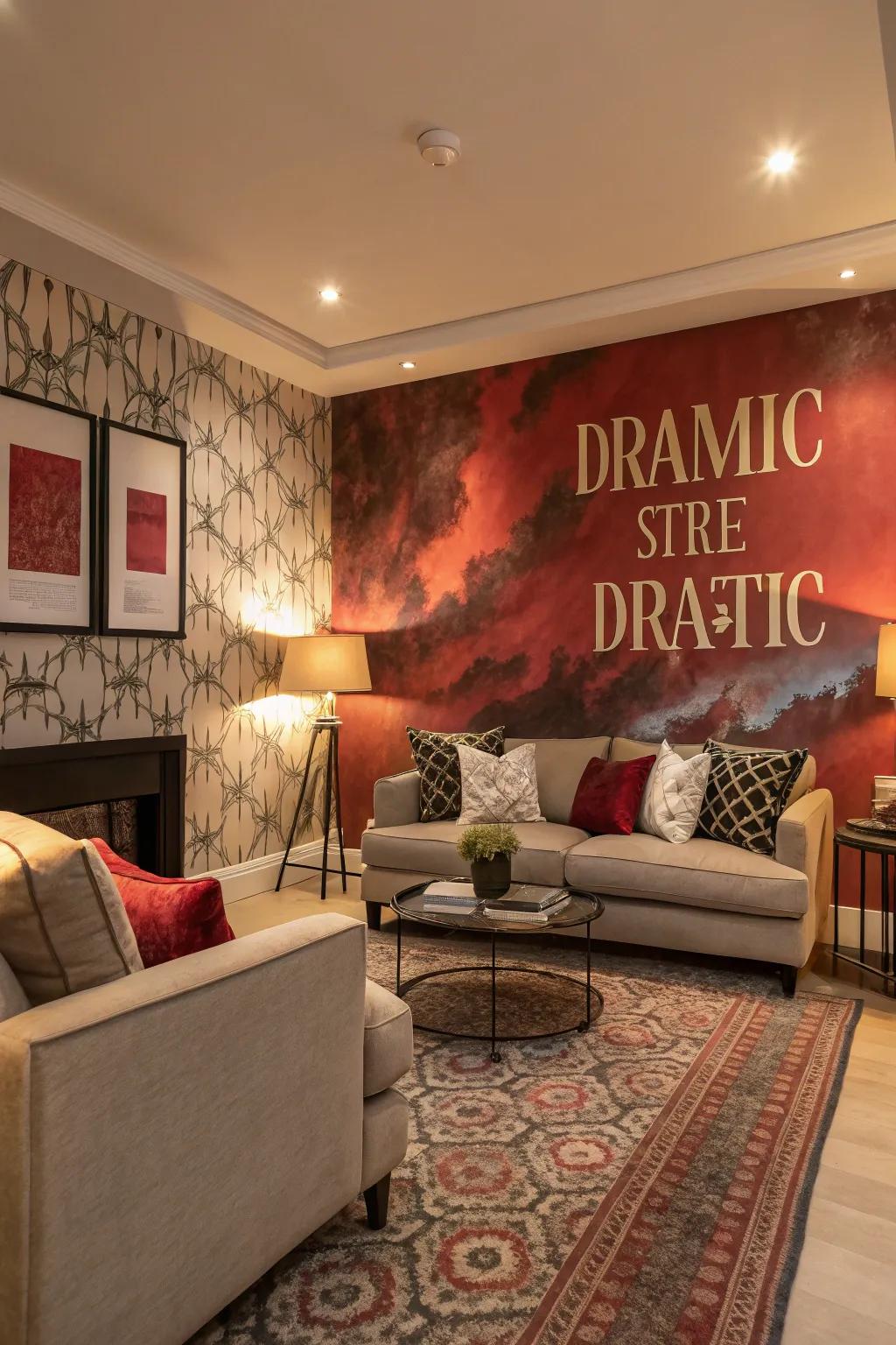 A living space featuring a stunning feature wall.