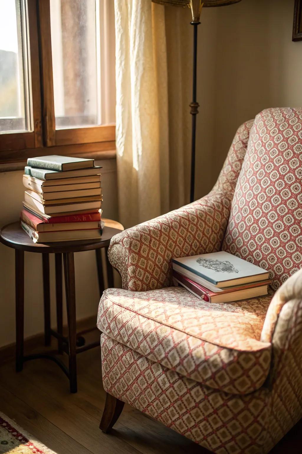 A text corner offers a personal sanctuary.