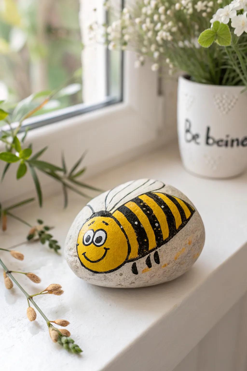 Celebrate nature's pollinators through this captivating bee stone art.