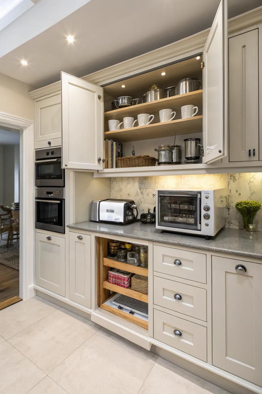 Bi-fold doors offer flexible access, adding an unexpected twist to kitchen design.