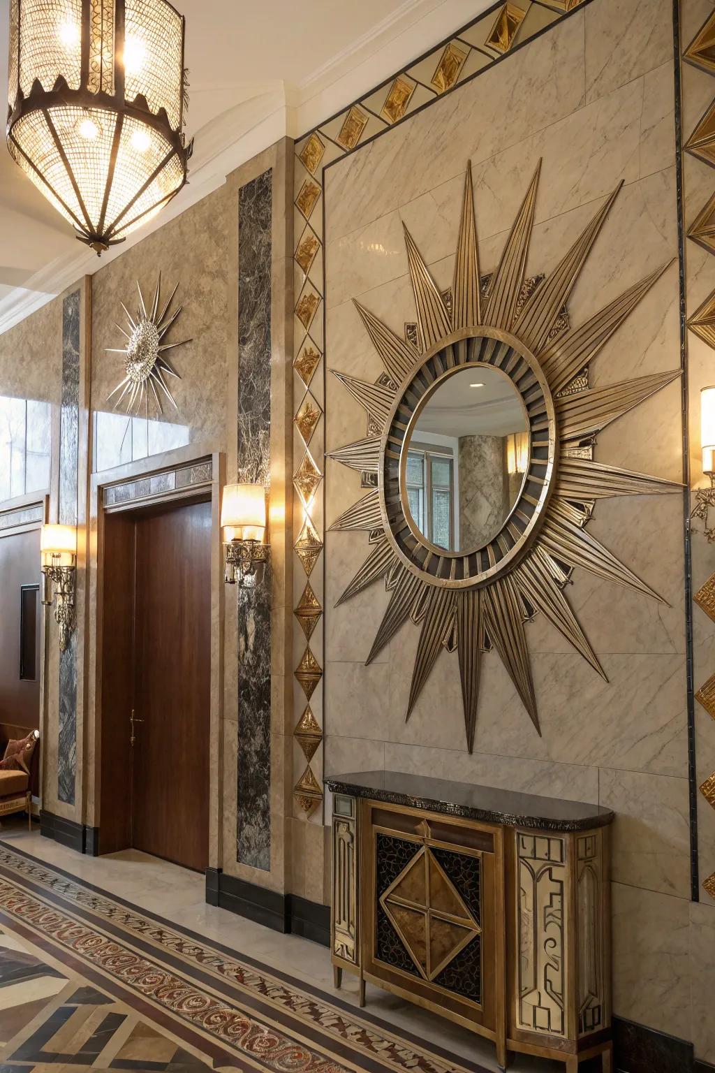 Sunburst designs incorporating a radiant element to the decor.