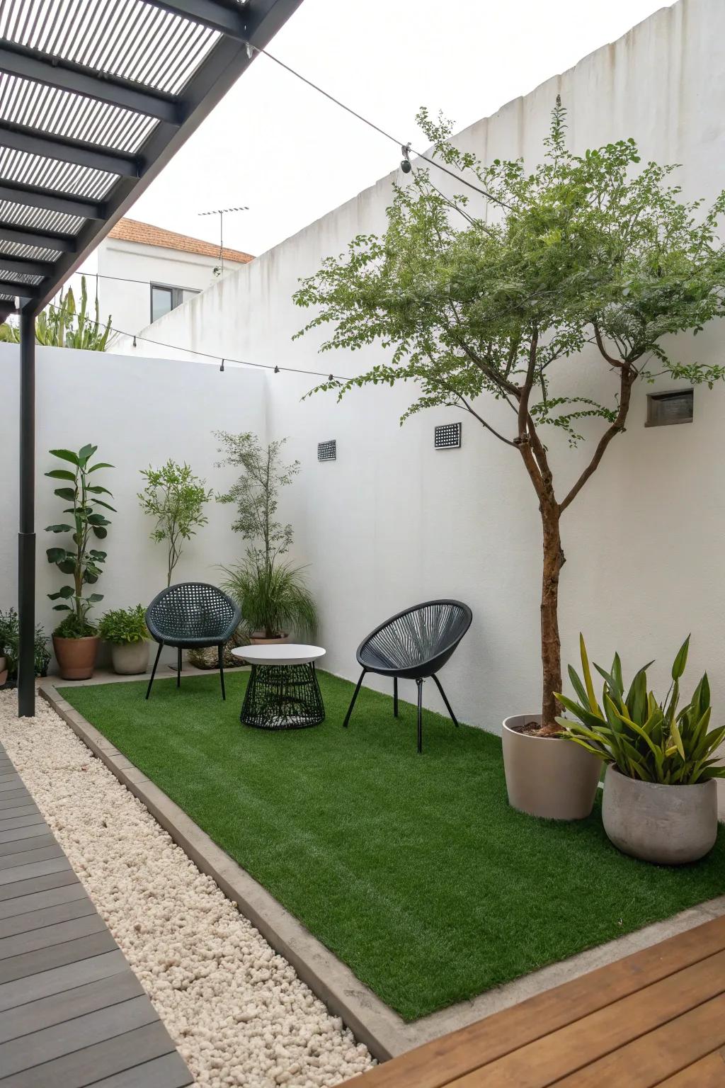 Adopt minimalism through a simple, uncluttered garden.