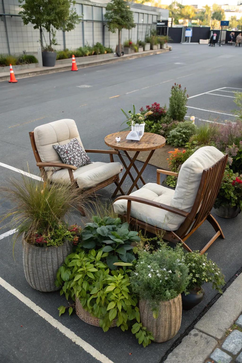 Tar sitting spaces offer a perfect spot for relaxation and gatherings.