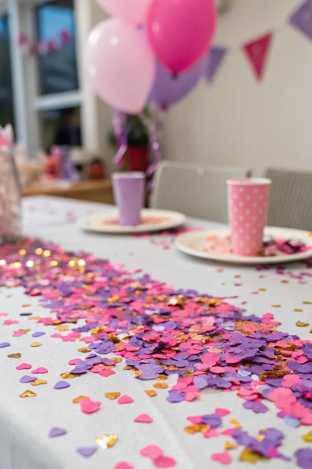 Playful tiny paper pieces scattered on a table.