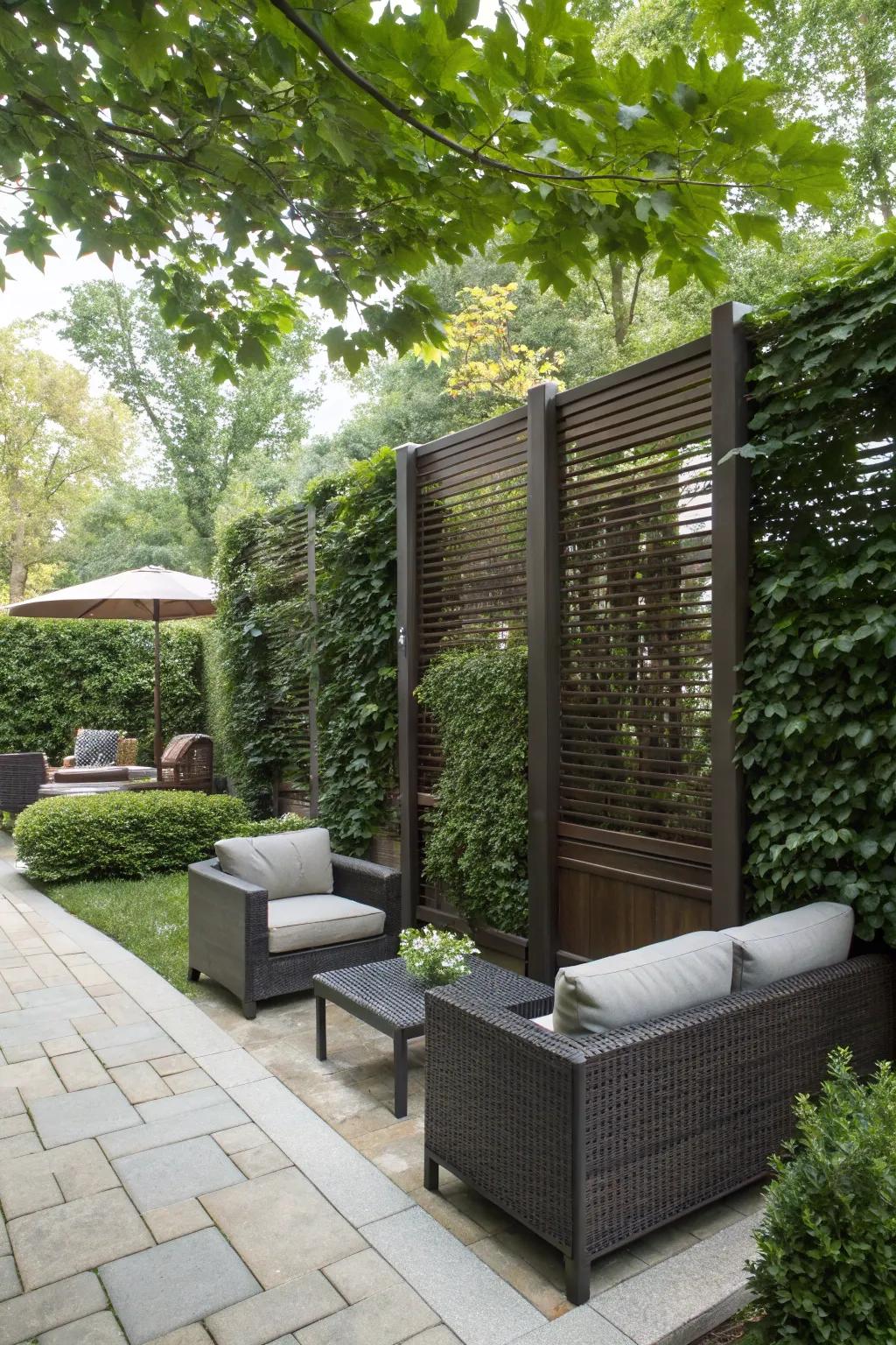 Seclusion screens create a secluded retreat.