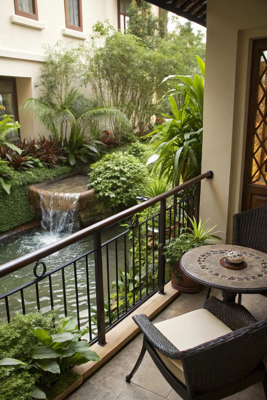 A water feature brings a calming, tranquil note to your balcony.