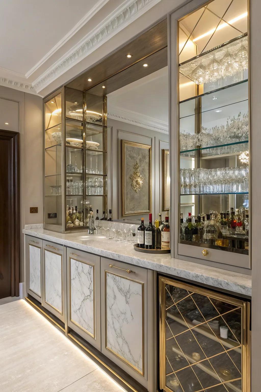 Luxurious details boost the appearance of your personal bar.