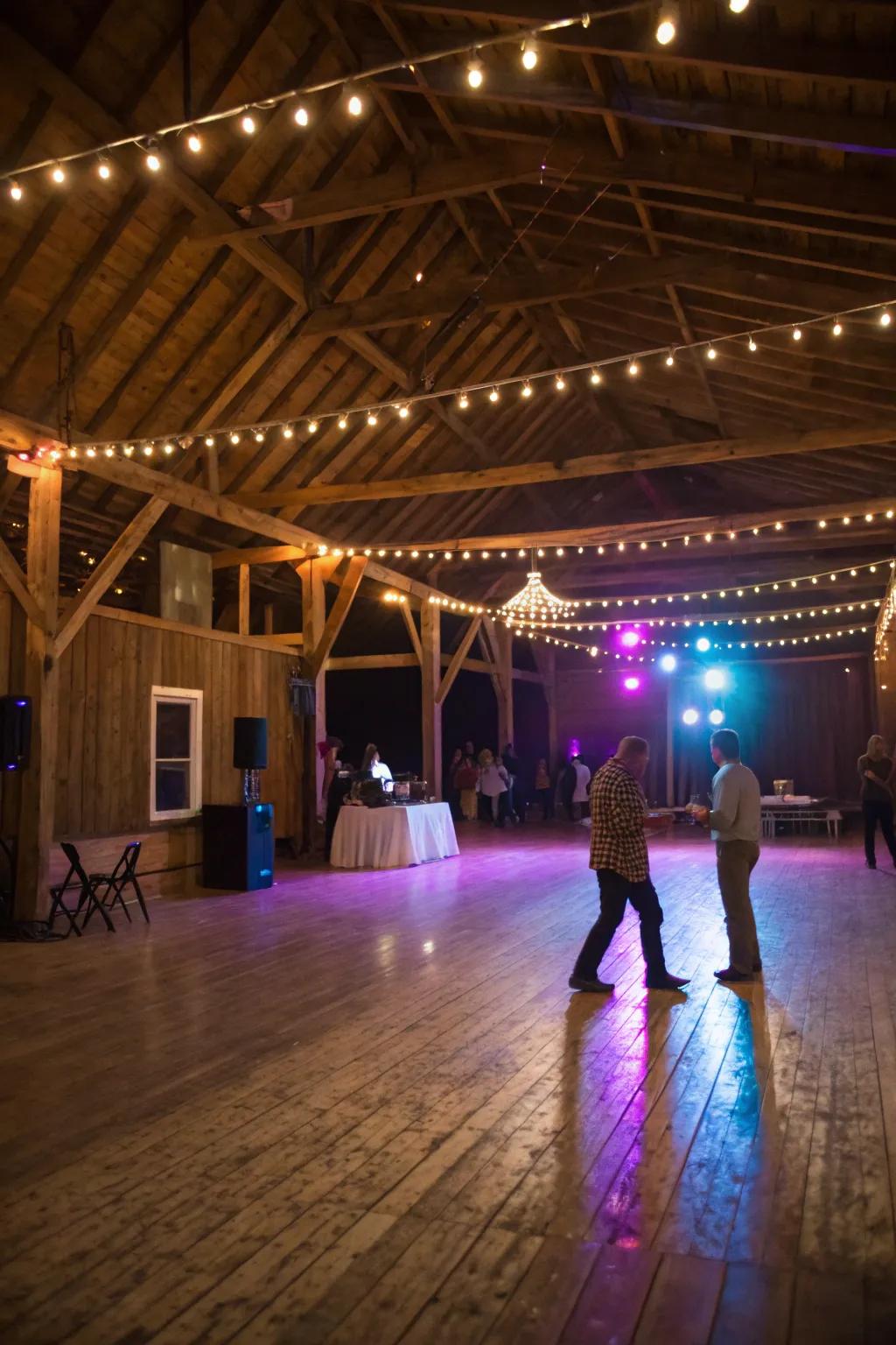 A well-lit dance floor serves as the centerpiece of any barn dance.
