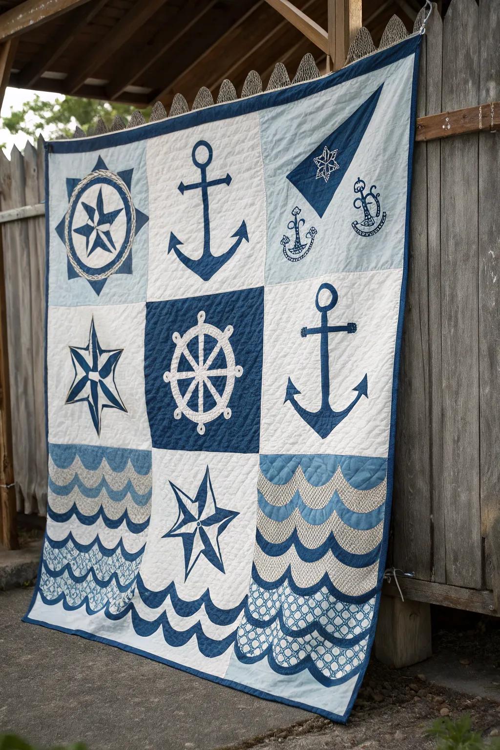 Barn quilt with a coastal theme.