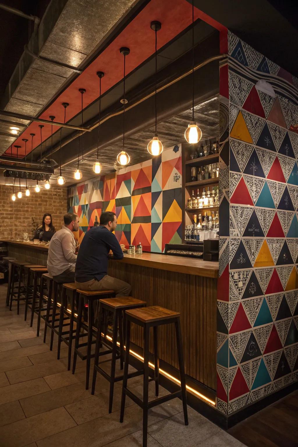 A statement wall covering can define your bar's style.