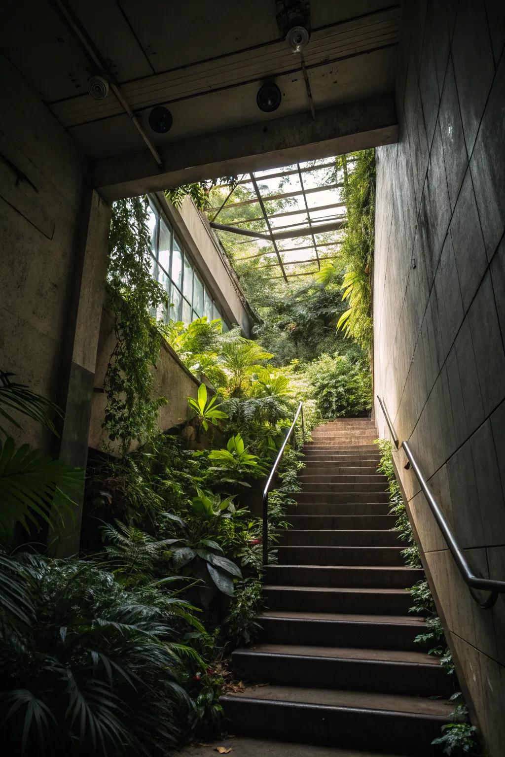 An indoor atrium transforms the stairwell into a refreshing oasis.