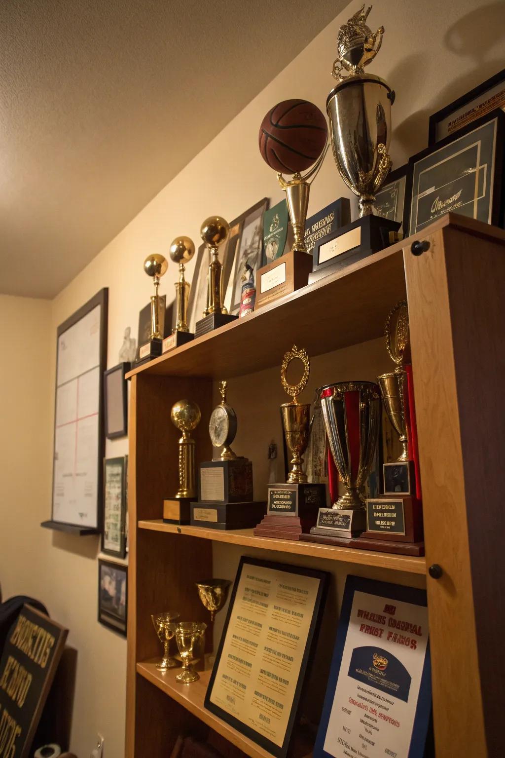 An achievement showcase accentuates personal successes.