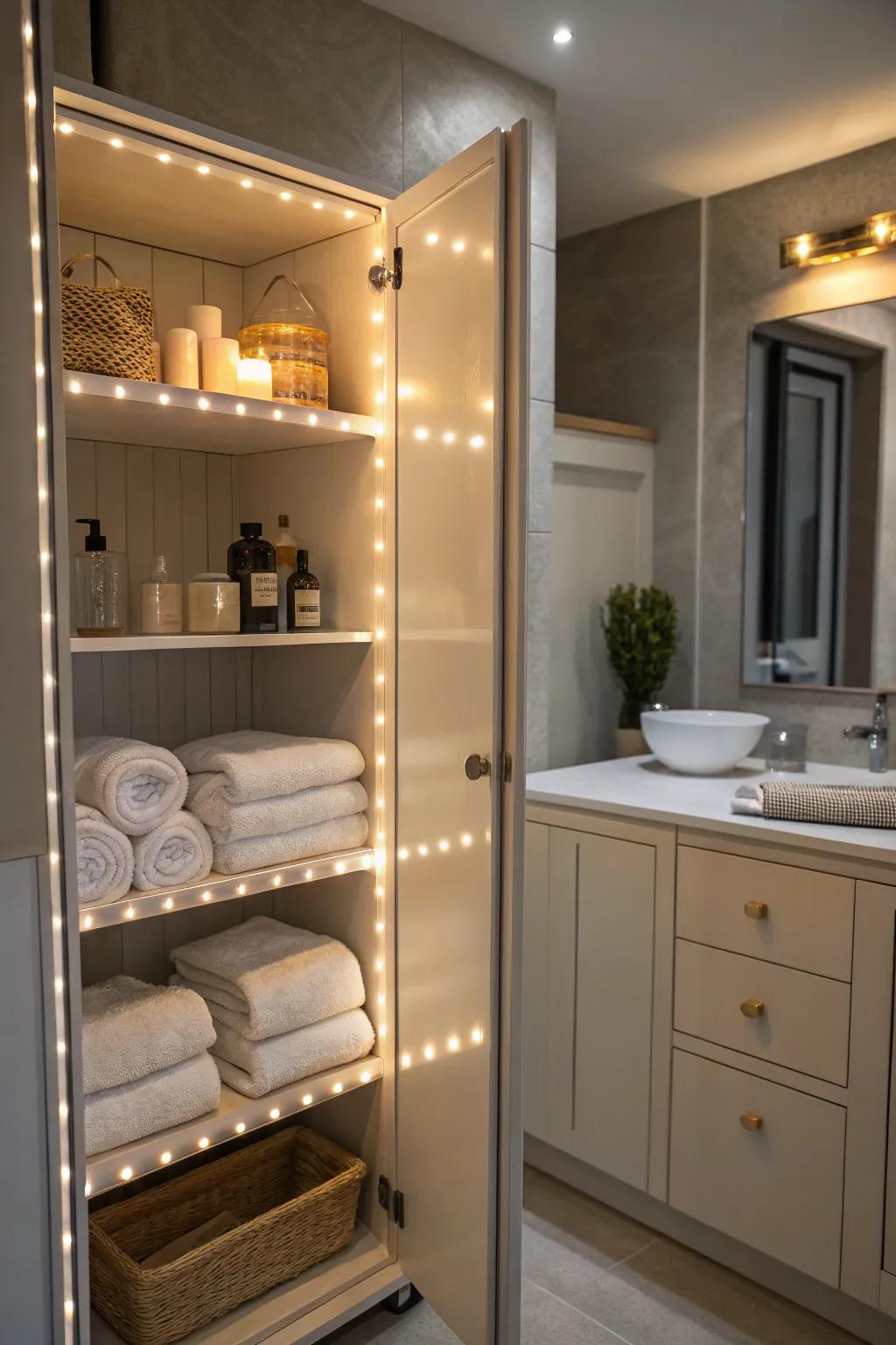 Lighting adds warmth and emphasizes your organized items.