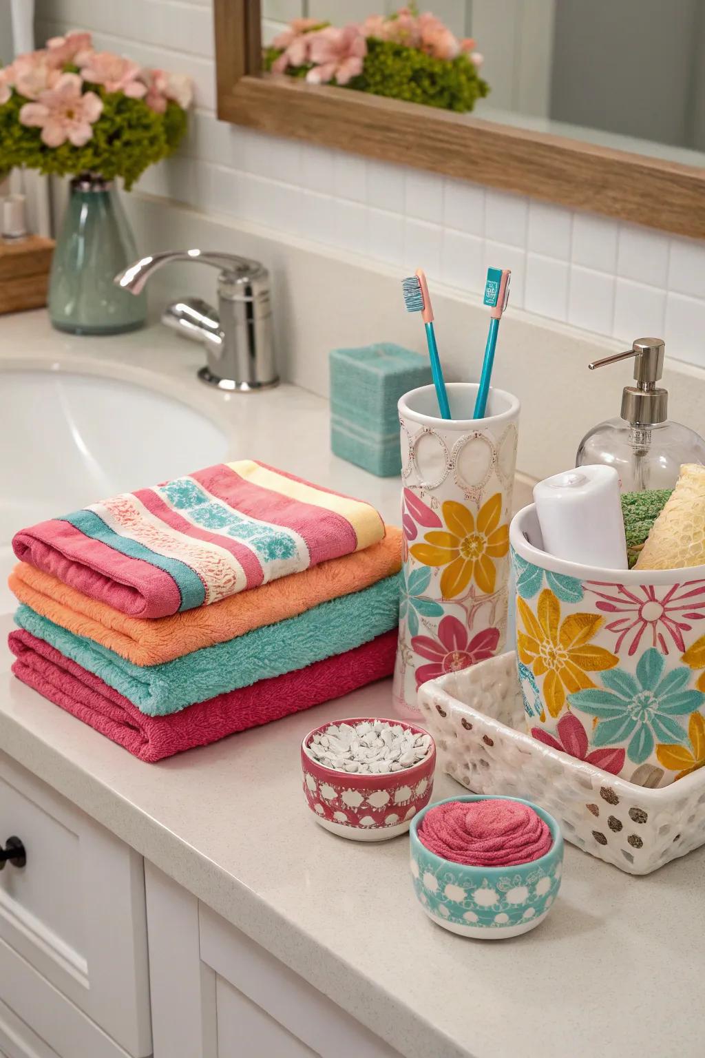 A colorful element bringing vibrancy to your bathroom setting.