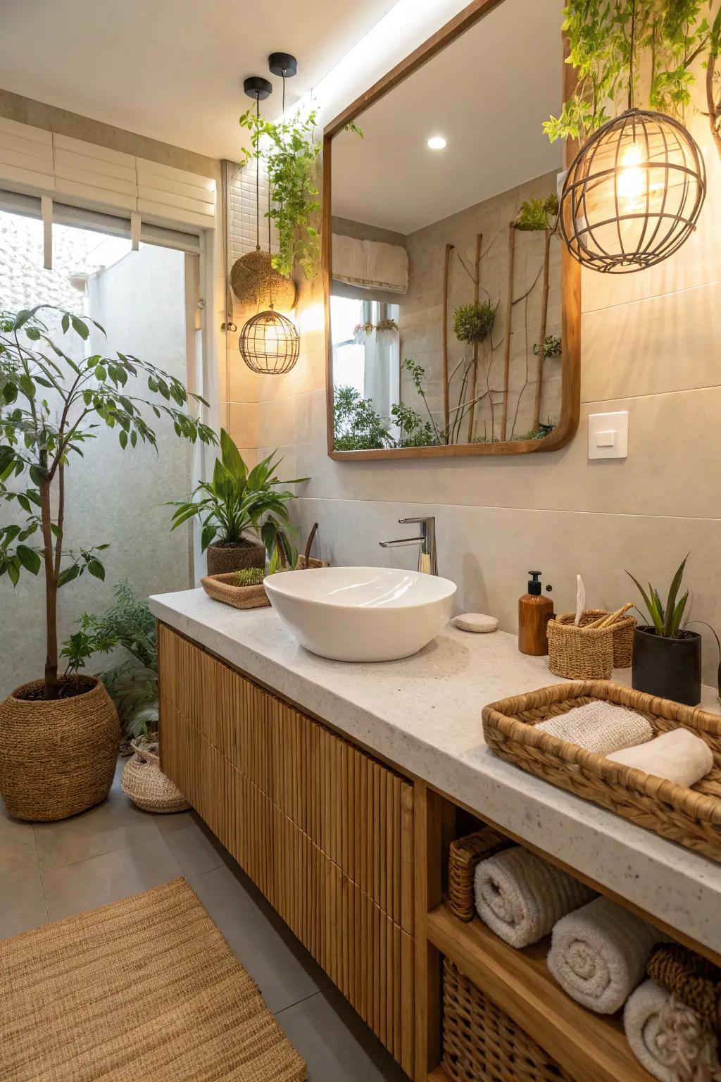 Cane countertops provide a sustainable and chic option.