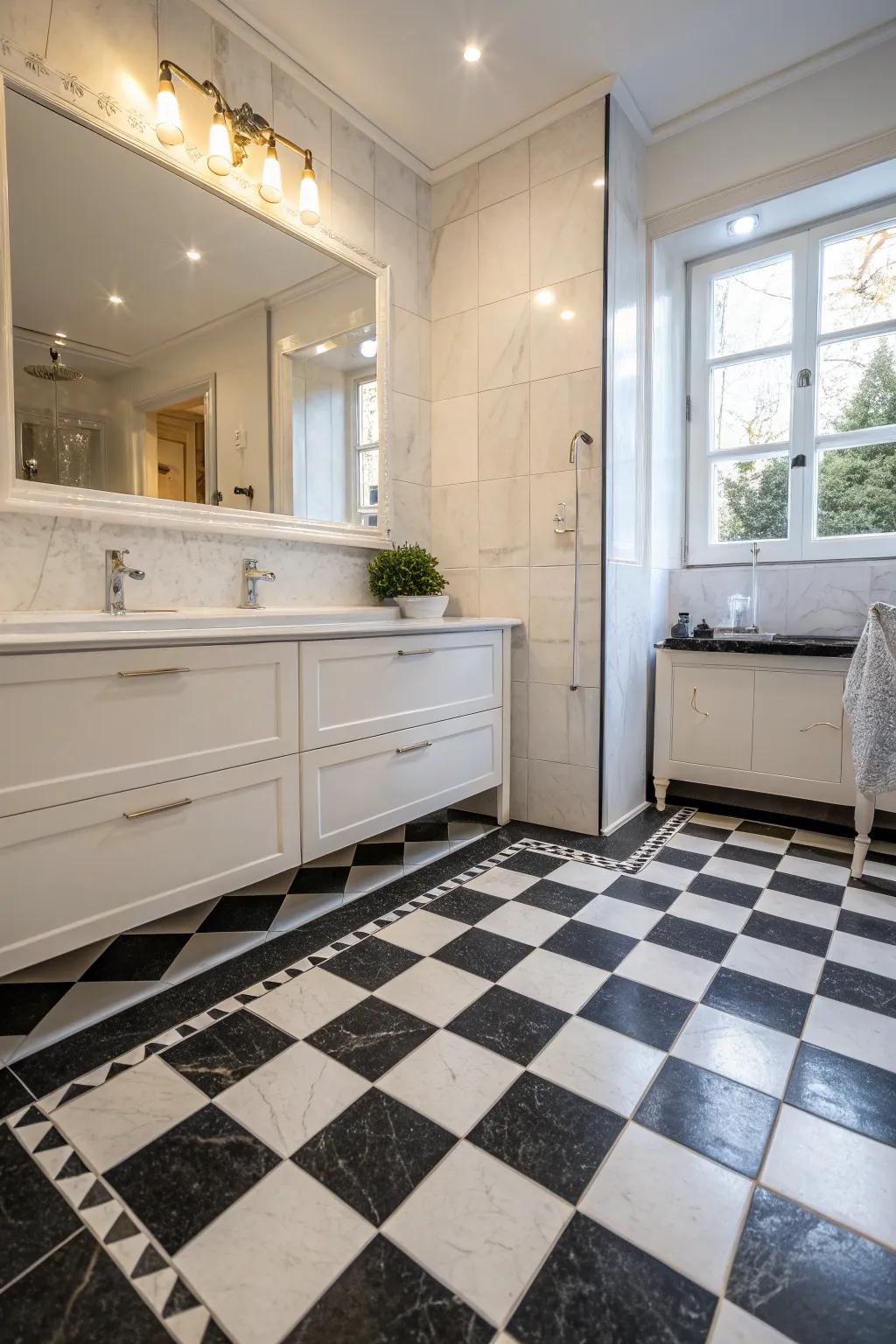 Classic ebony and ivory surfaces for a timeless aesthetic.