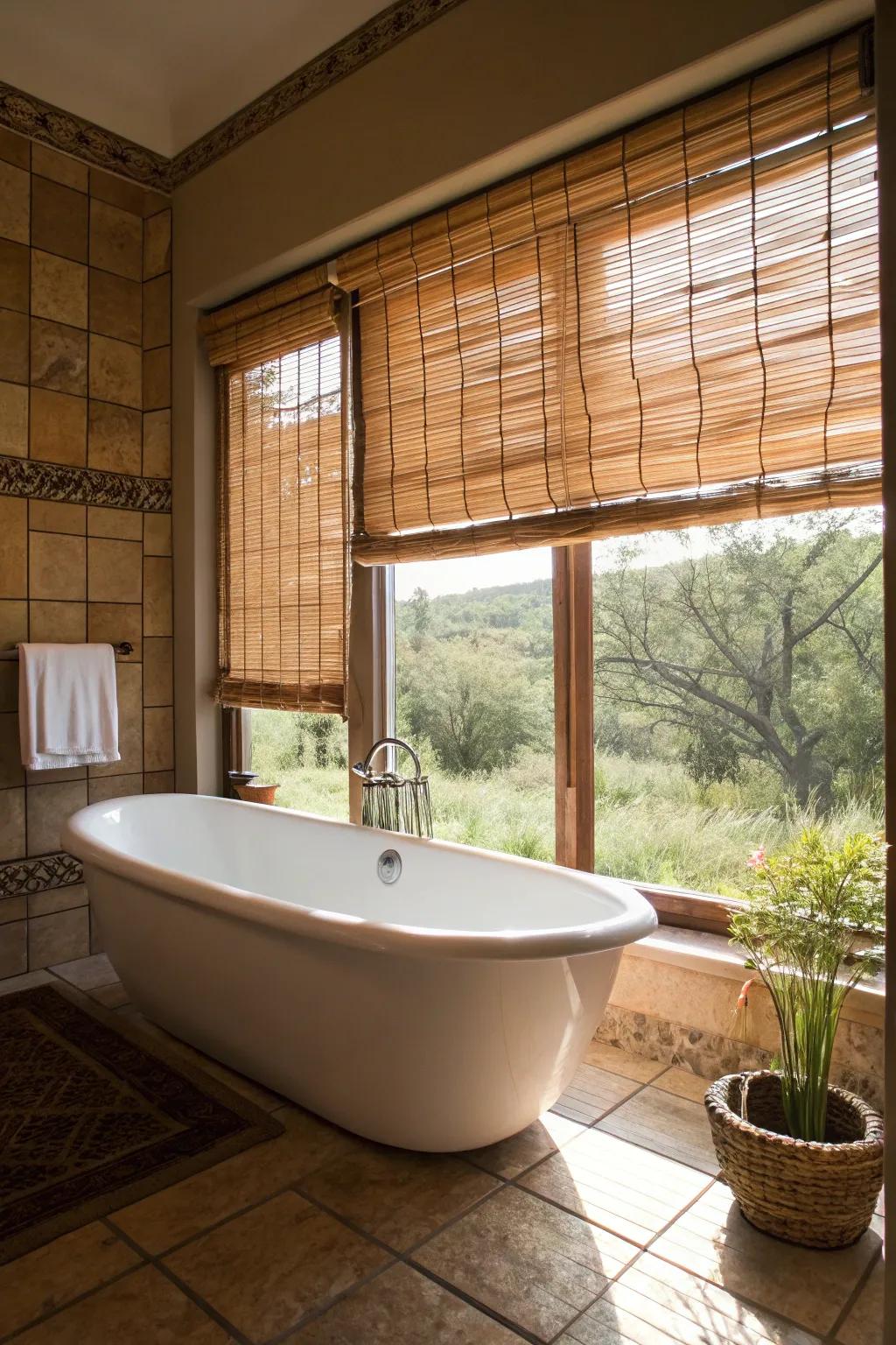 Cane blinds provide a cozy, earthy feel.