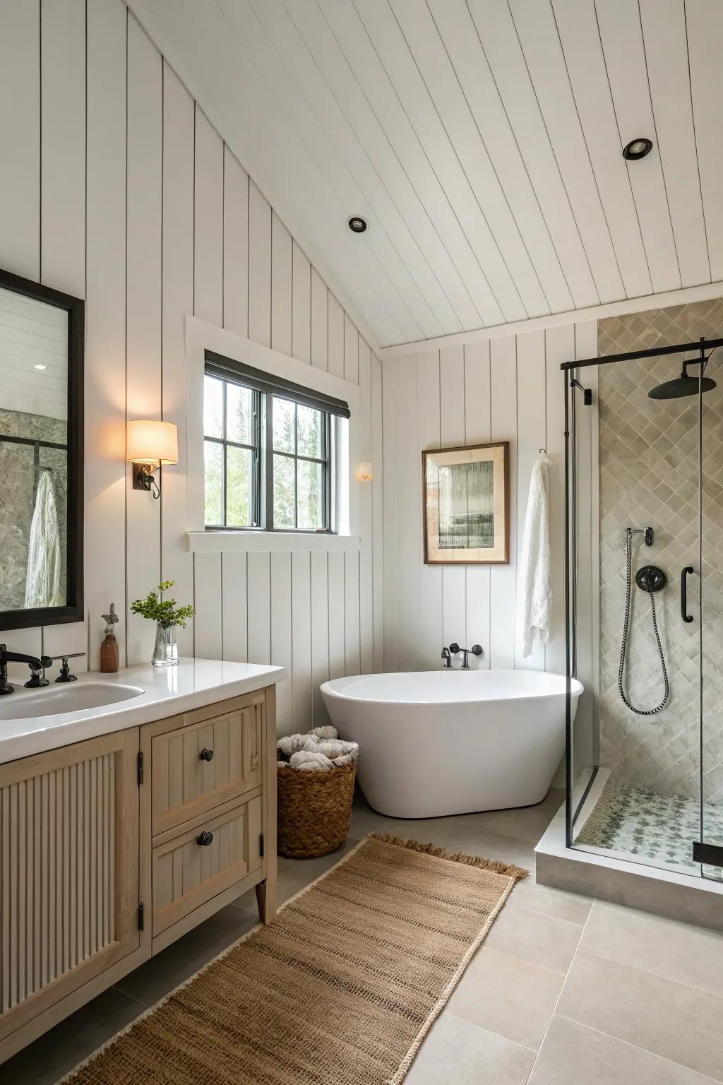 Broad plank paneling delivers a contemporary, clean design.