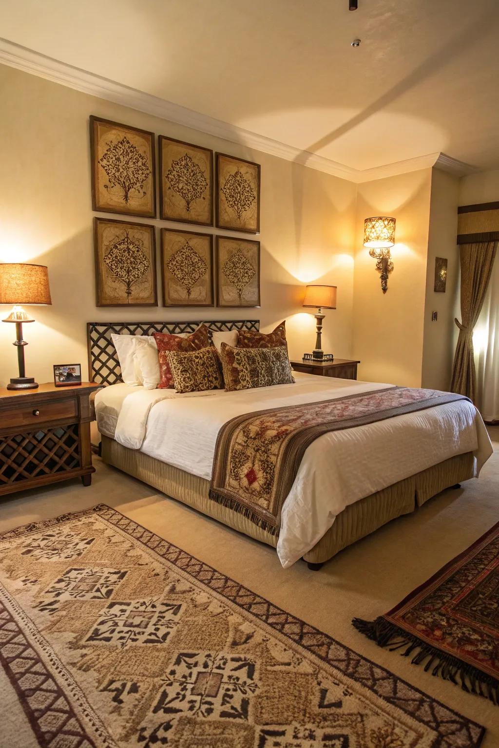 Decorative highlights complement and draw attention to the carpet.