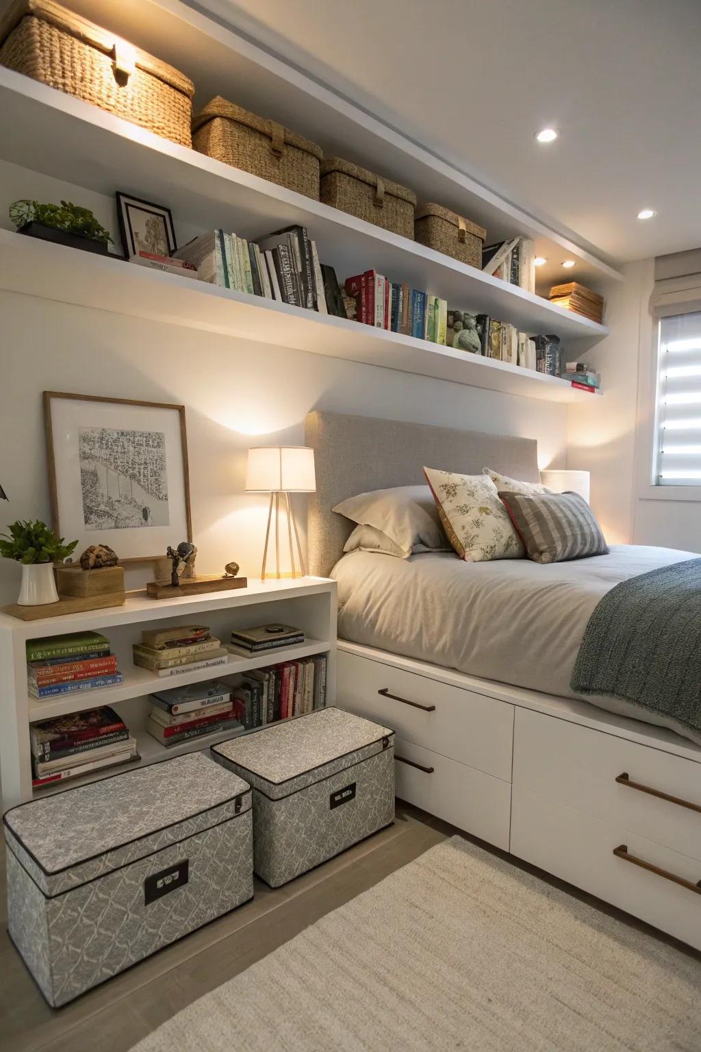A clutter-free bedroom is attainable with innovative storage solutions.