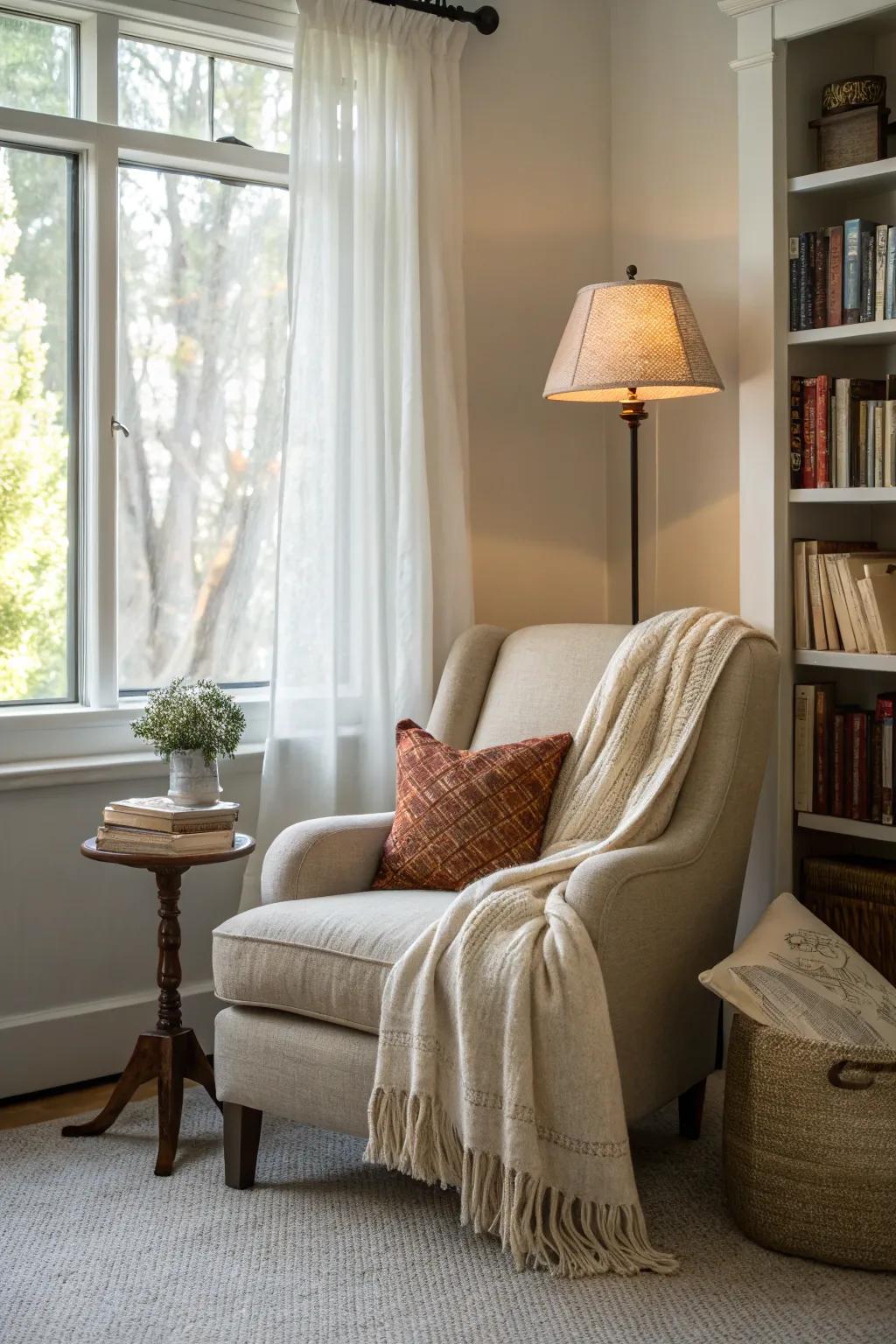 A designated reading spot creates a cozy getaway within your bedroom.