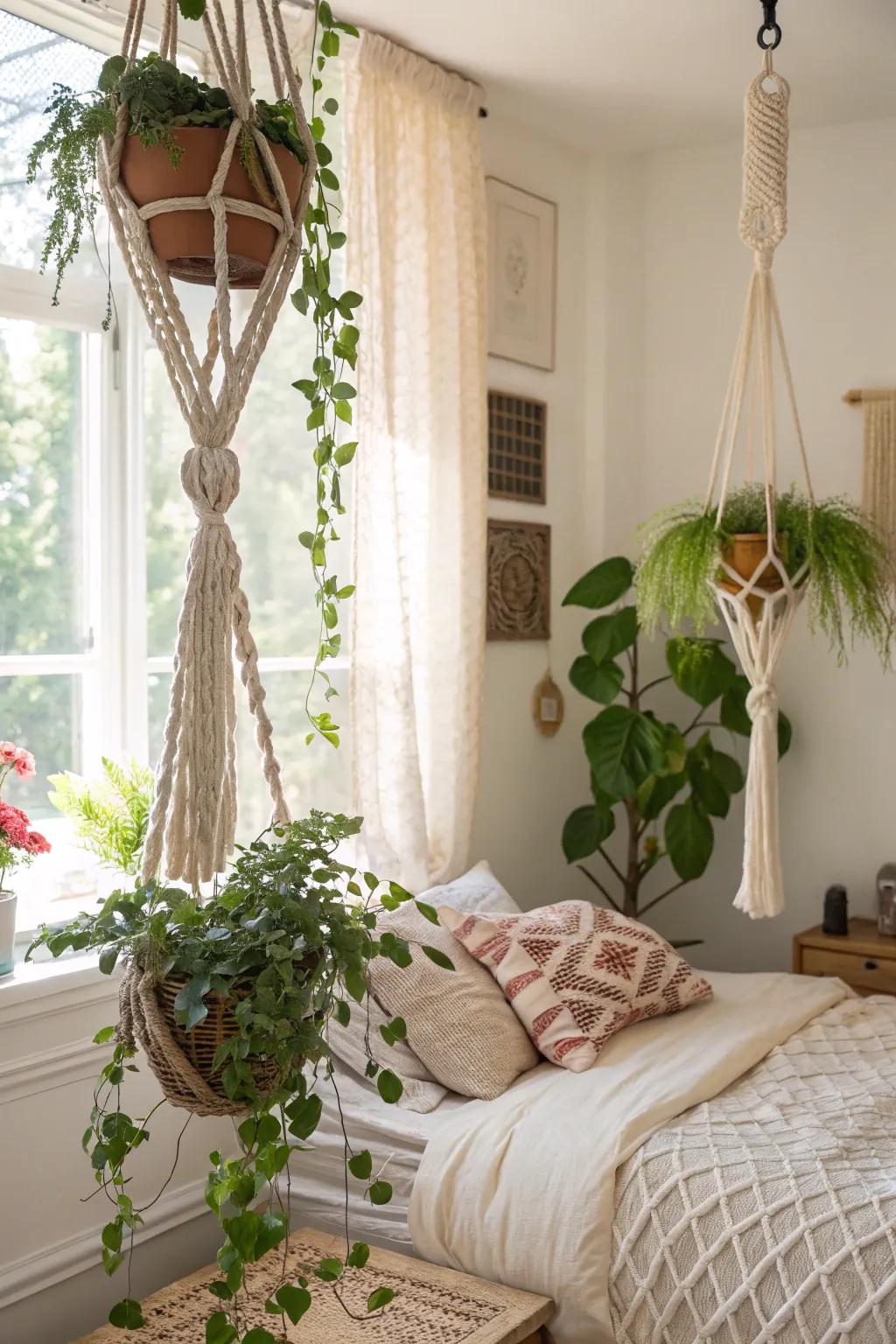 Knotted supports add a bohemian touch to your design.