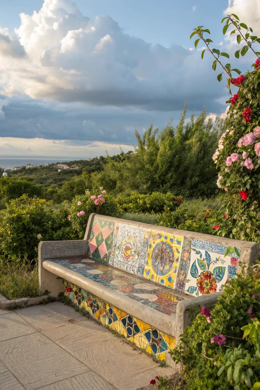 Mosaic benches turn seating into works of art.