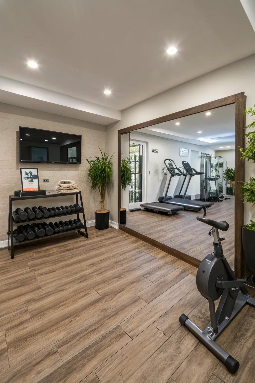 Vinyl tiles offer a sophisticated and effortless fitness aesthetic.
