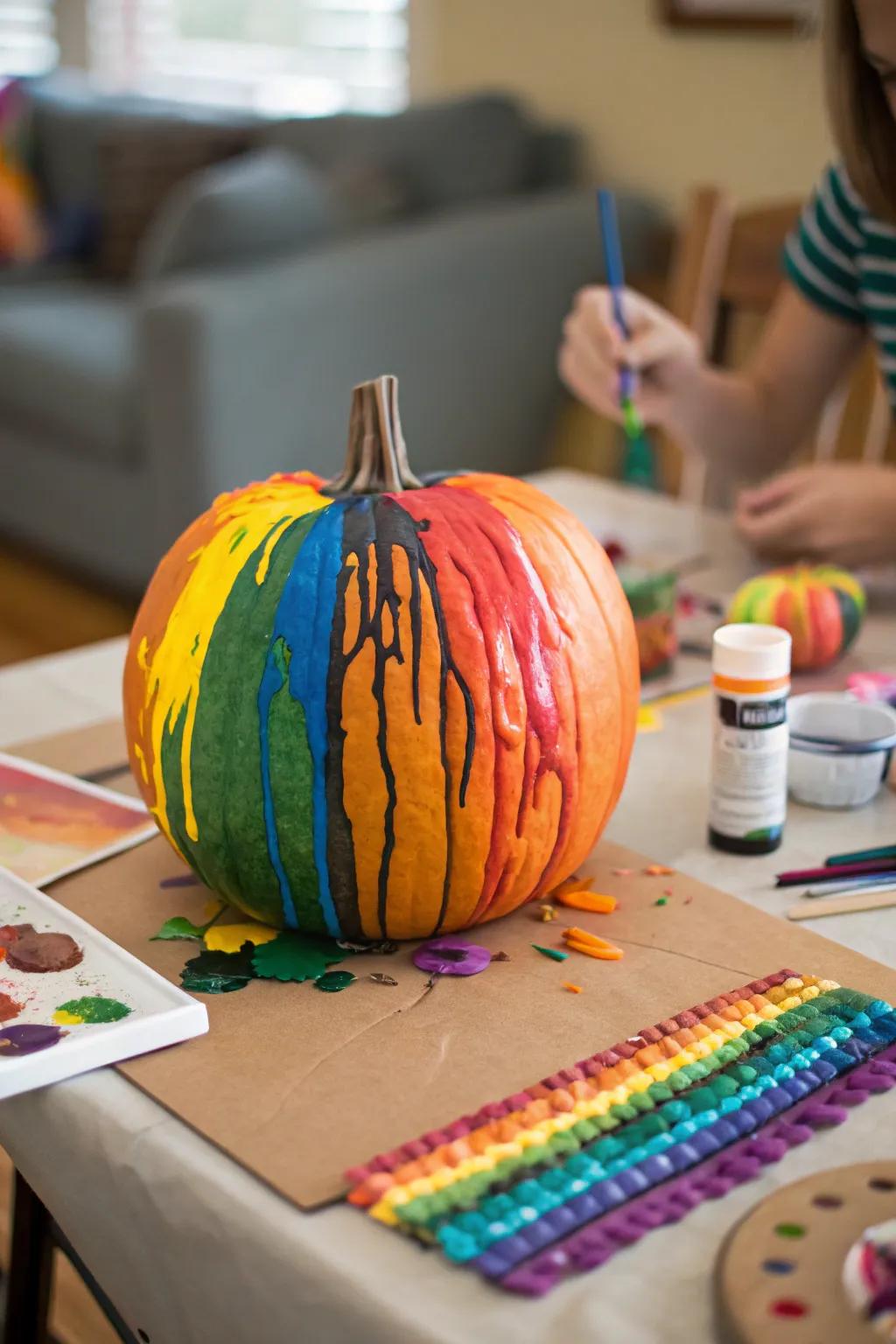 Transform your pumpkin into a vibrant crayon masterpiece.
