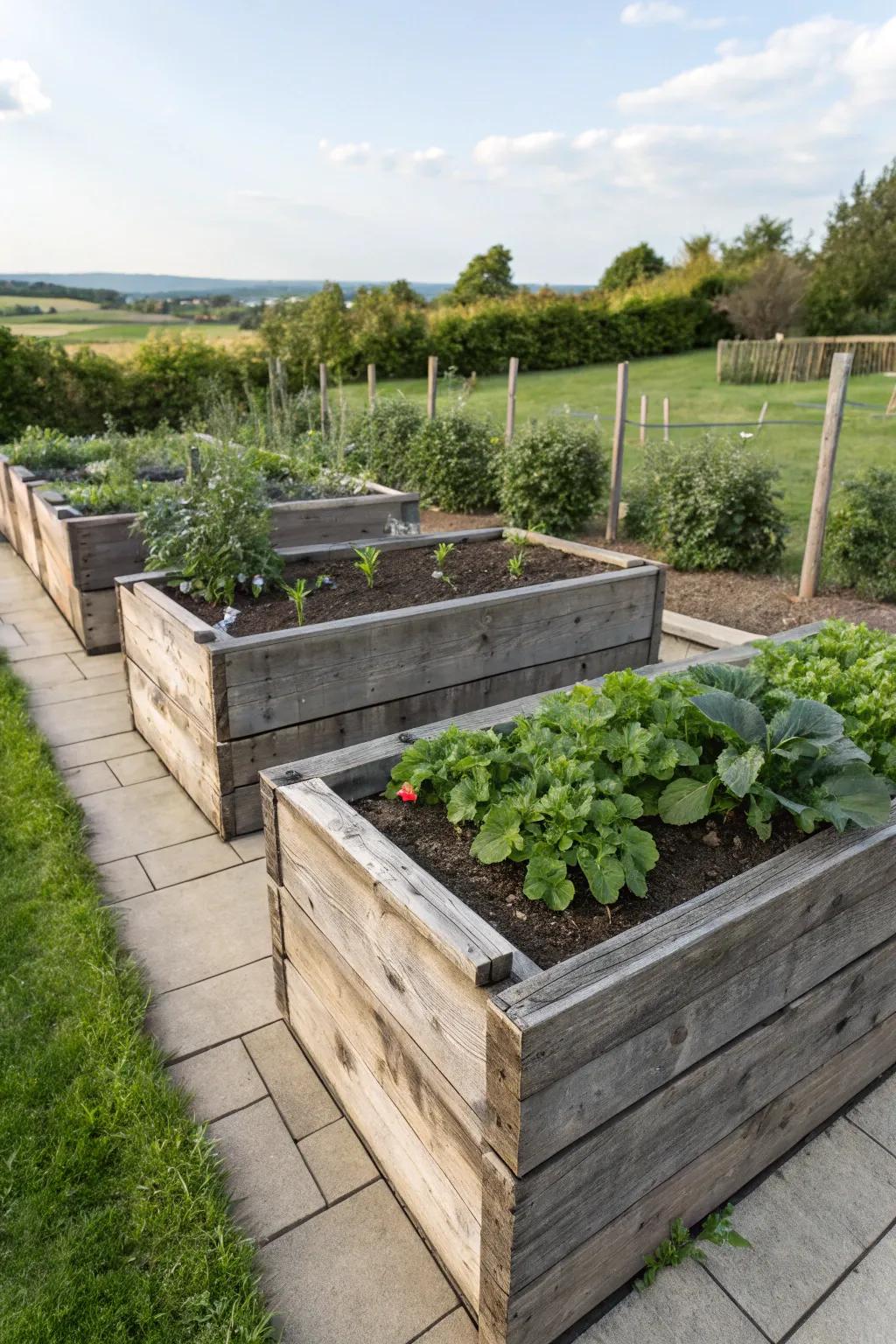 Thick boards provide stability and longevity for your garden plots.
