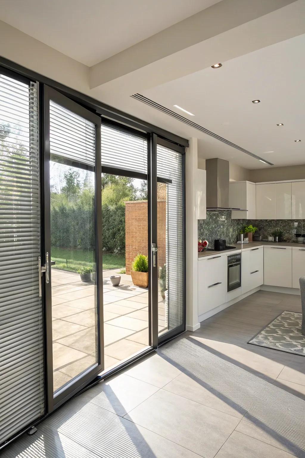 Built-in shades in folding doors provide versatile light management.