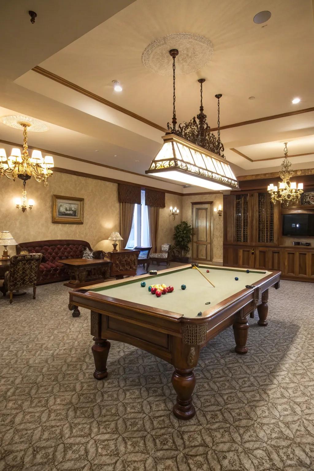 Luxurious carpeting improves luxury within your billiard hall.