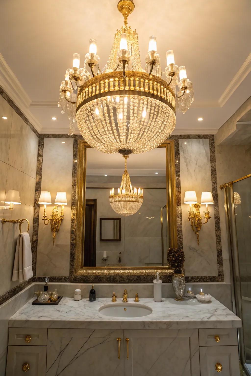 Golden lighting fixtures illuminate with warmth and elegance.