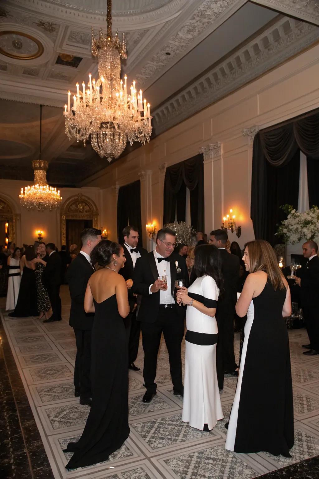Attendees in themed outfits create a stylish and consistent impression.