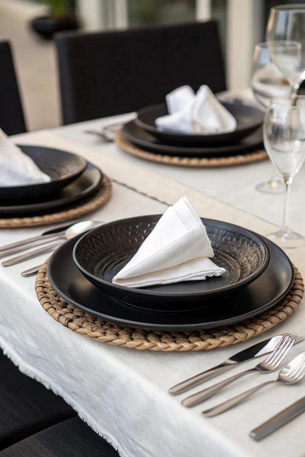 Elegant dinnerware adds sophistication.