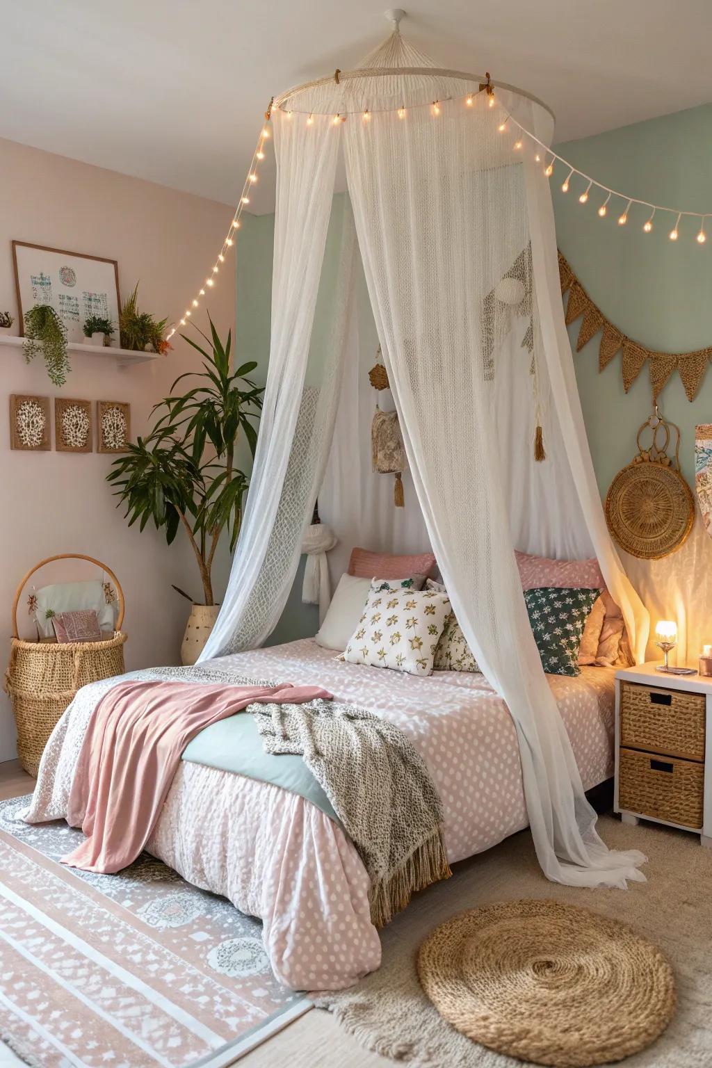 A gently draped canopy creates a relaxed vibe.