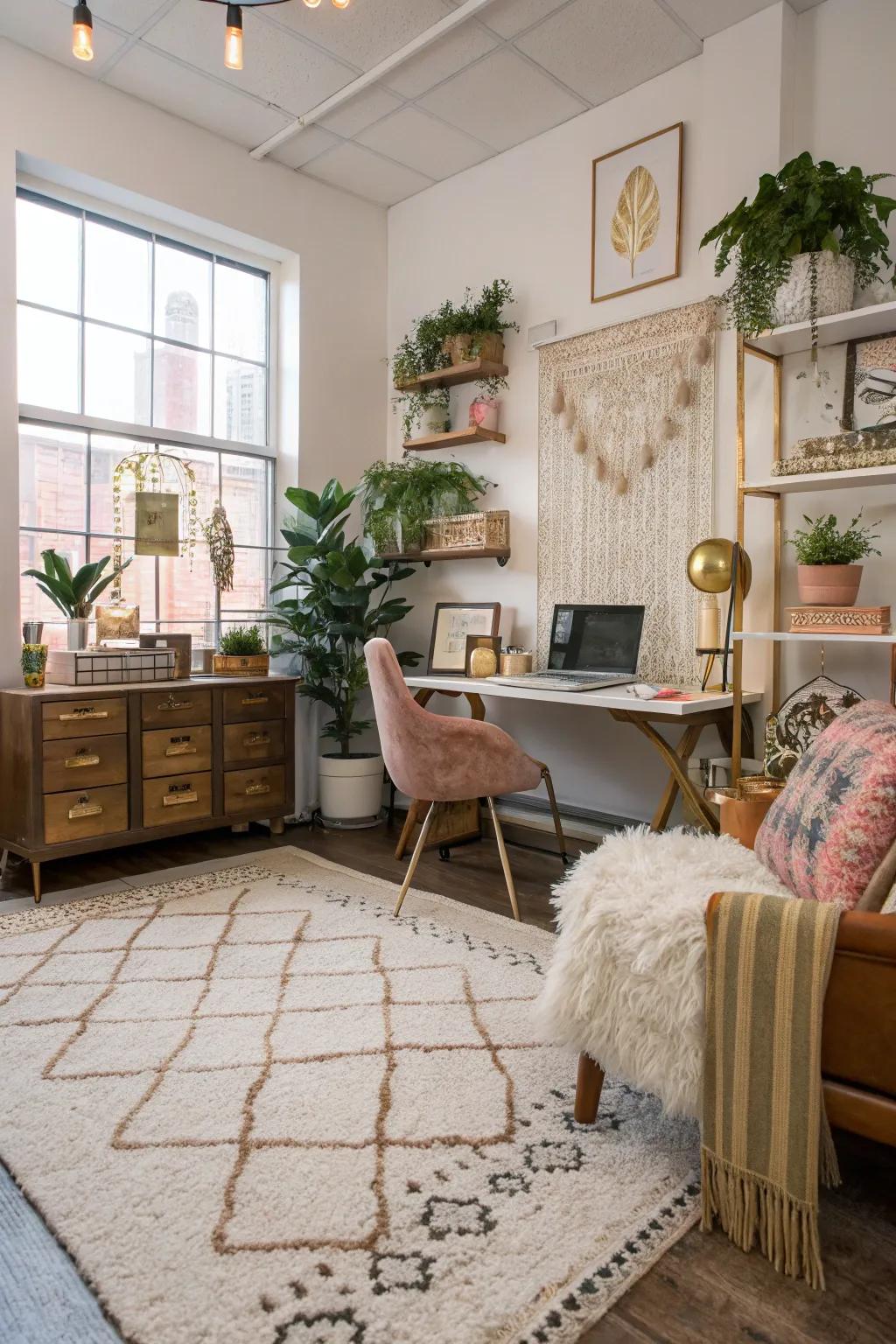 A touch of luxury with metallic accents adds elegance to the office.